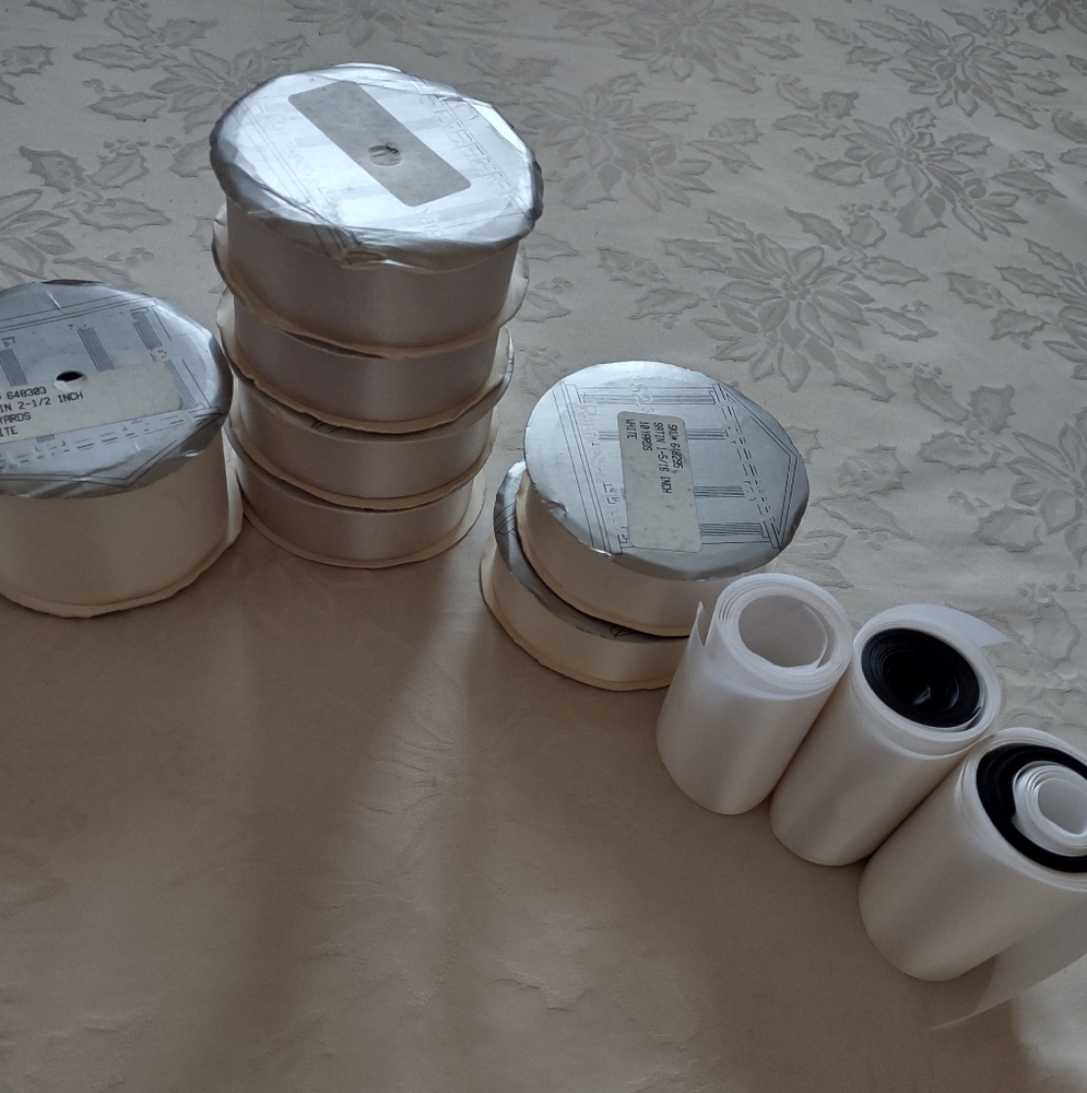 Vintage ribbon satin silver gray white over 50 yards